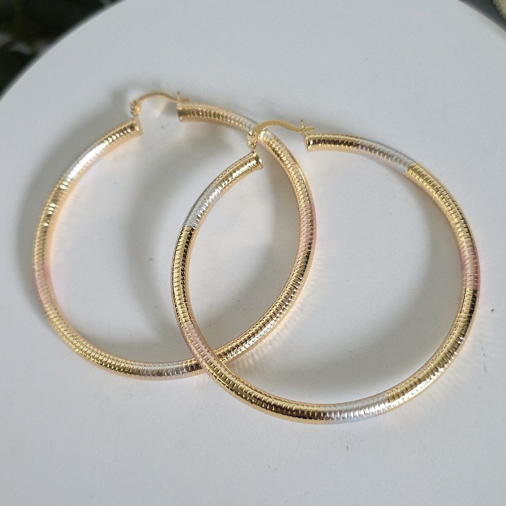 Gold Filled Tricolor Accent Hoop Earrings